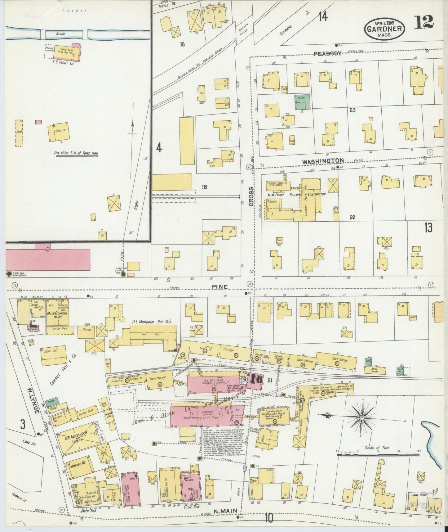 Sanborn Fire Insurance Map from Gardner, Worcester County, Massachusetts (1905), Sheet #0012 - Complete Map Set gallery image, historic Sanborn map, vintage wall art, Massachusetts Massachusetts
