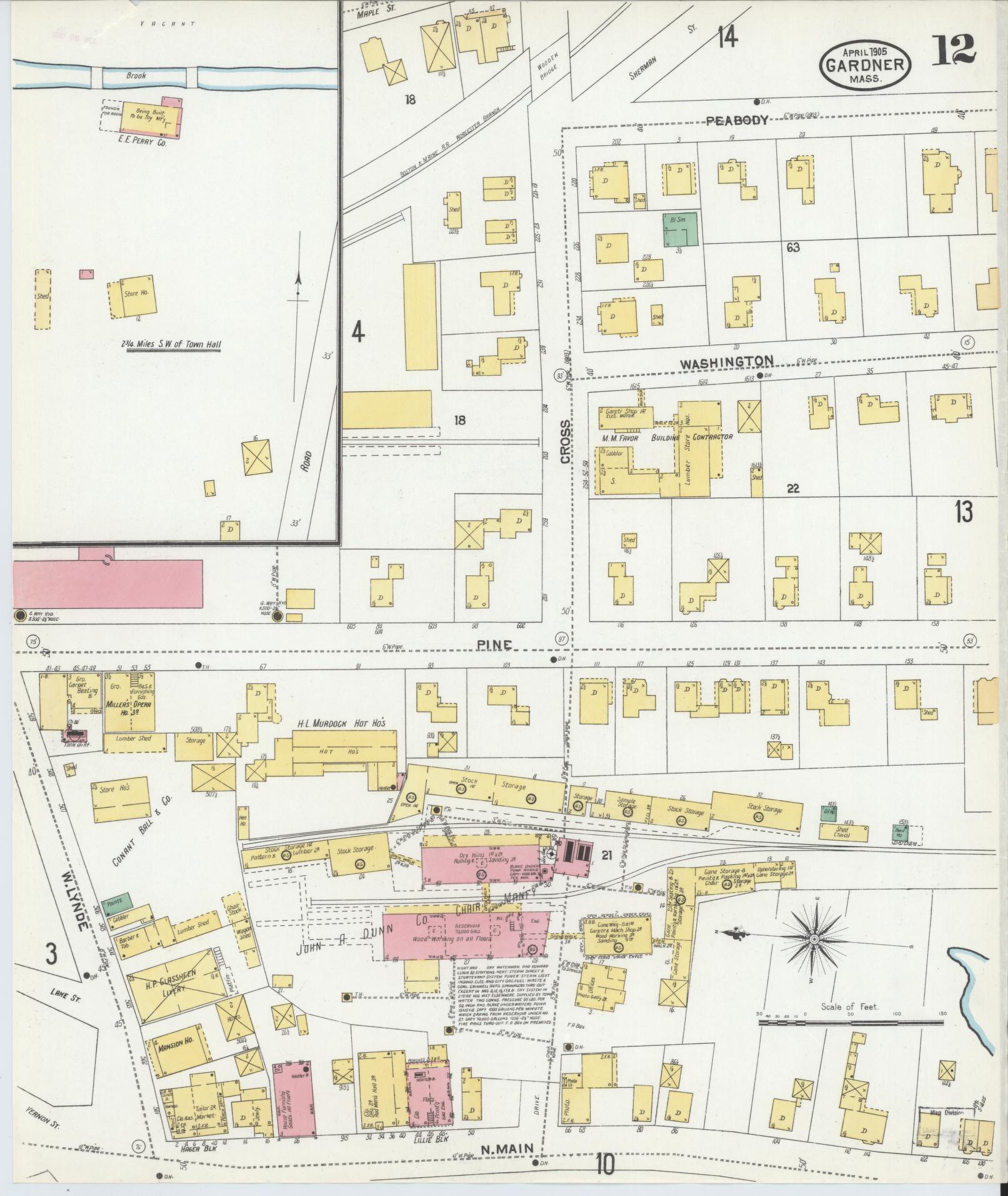Sanborn Fire Insurance Map from Gardner, Worcester County, Massachusetts (1905), Sheet #0012 - Complete Map Set gallery image, historic Sanborn map, vintage wall art, Massachusetts Massachusetts