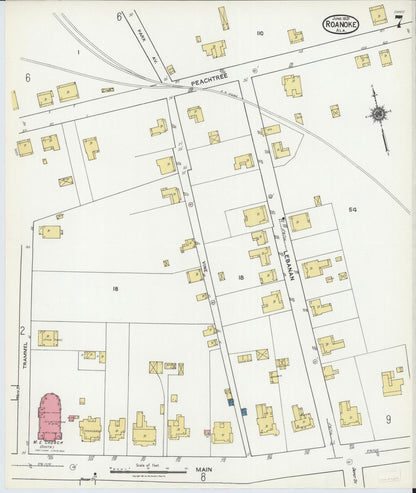 Sanborn Fire Insurance Map from Roanoke, Randolph County, Alabama (1921), Sheet #0007 - Complete Map Set gallery image, historic Sanborn map, vintage wall art, Alabama Alabama