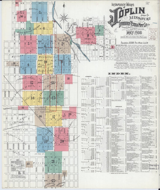 Sanborn Fire Insurance Map from Joplin, Jasper County, Missouri (1900), Sheet #0001 - Historic Sanborn Fire Insurance Map Print, vintage old map wall art, antique decor, genealogy gift, Missouri Missouri map