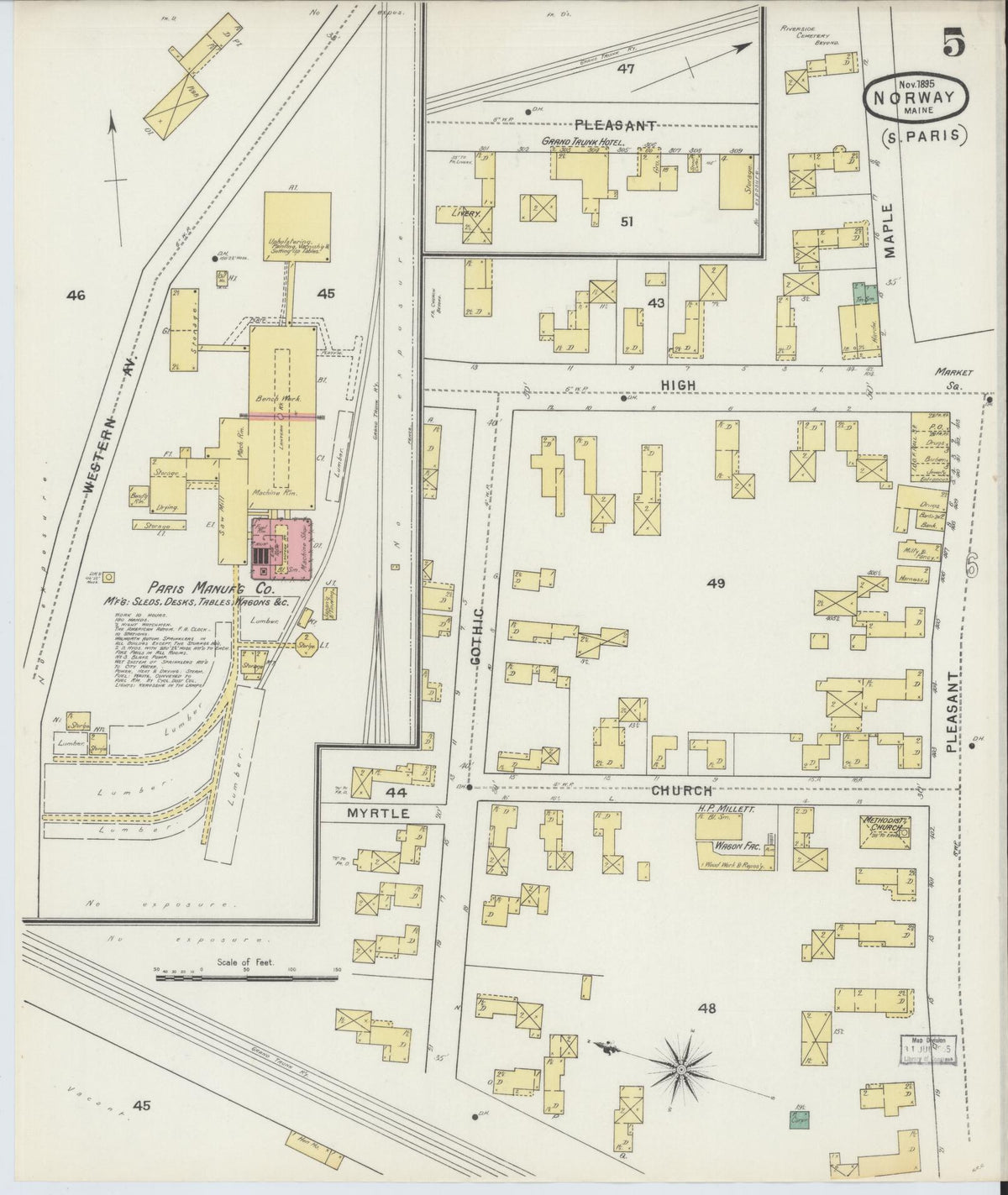 Sanborn Fire Insurance Map from Norway, Oxford County, Maine (1895), Sheet #0005 - Complete Map Set gallery image, historic Sanborn map, vintage wall art, Maine Maine