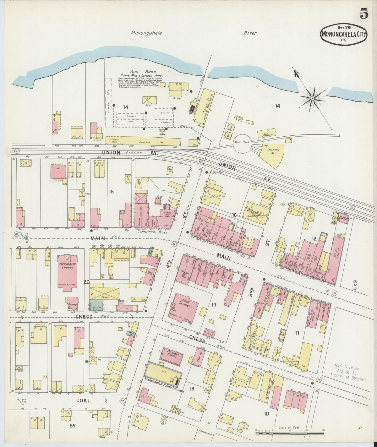 Sanborn Fire Insurance Map from Monongahela City, Washington County, Pennsylvania (1895), Sheet #0005 - Complete Map Set gallery image, historic Sanborn map, vintage wall art, Pennsylvania Pennsylvania