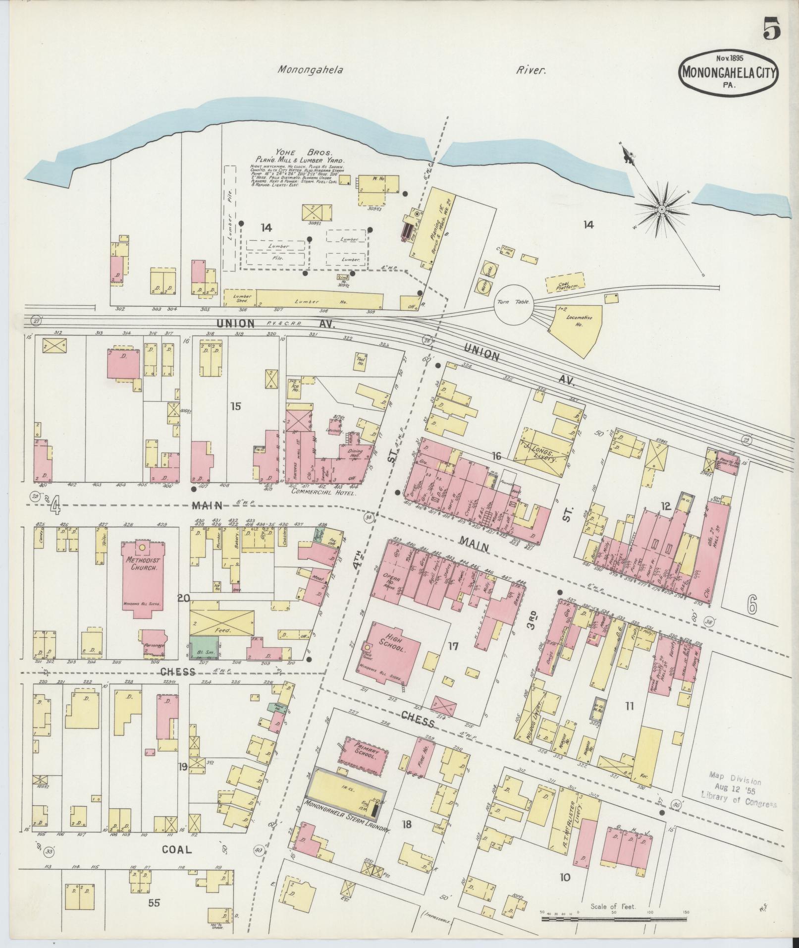 Sanborn Fire Insurance Map from Monongahela City, Washington County, Pennsylvania (1895), Sheet #0005 - Complete Map Set gallery image, historic Sanborn map, vintage wall art, Pennsylvania Pennsylvania