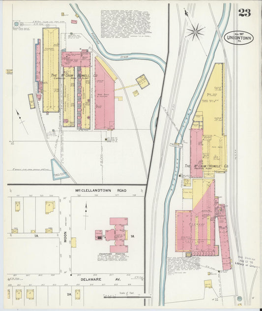 Sanborn Fire Insurance Map from Uniontown, Fayette County, Pennsylvania (1907), Sheet #0023 - Historic Sanborn Fire Insurance Map Print, vintage old map wall art, antique decor, genealogy gift, Pennsylvania Pennsylvania map
