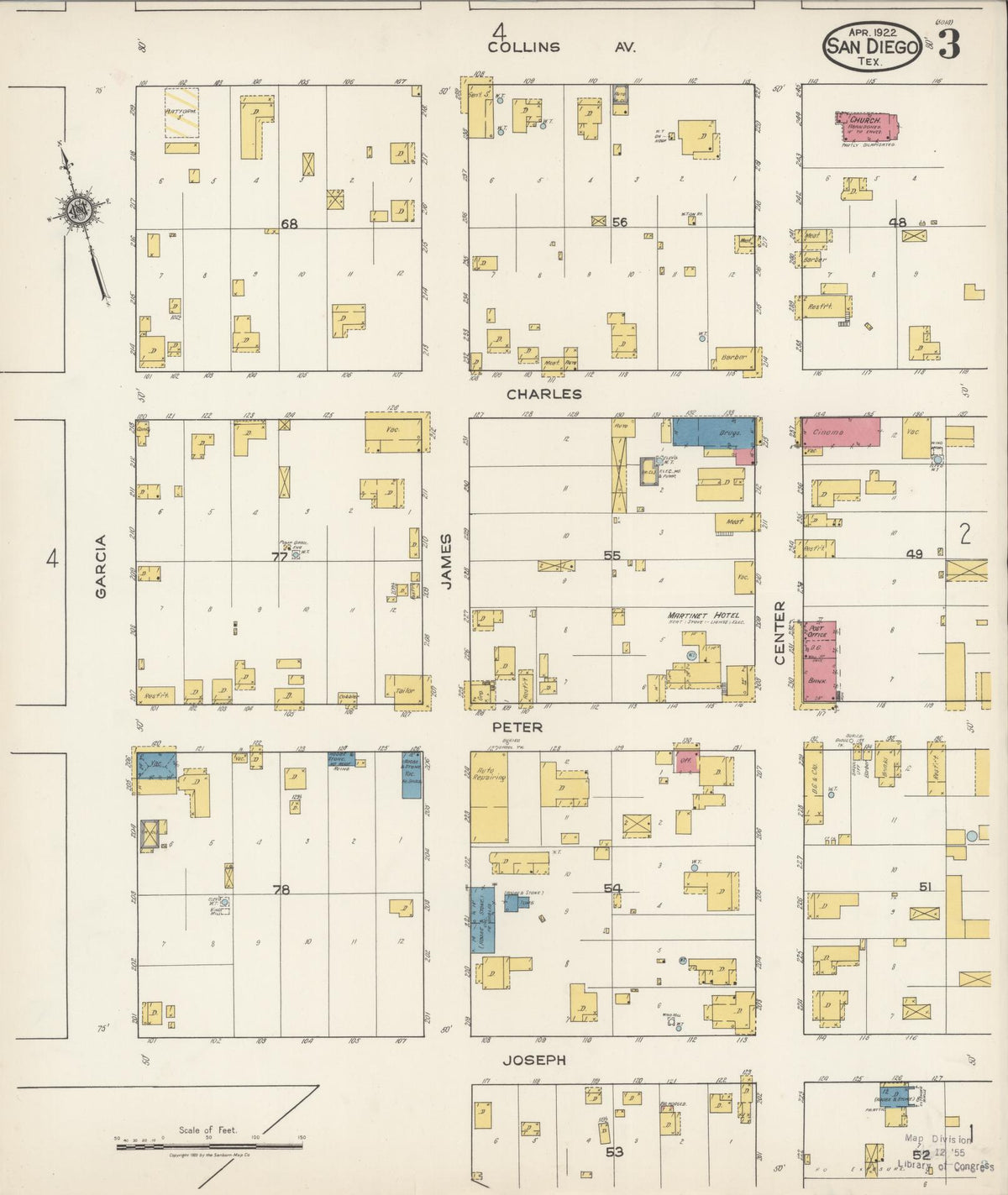 Sanborn Fire Insurance Map from San Diego, Duval And Jim Wells Counties, Texas (1922), Sheet #0003 - Historic Sanborn Fire Insurance Map Print, vintage old map wall art, antique decor, genealogy gift, Texas Texas map