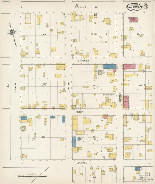 Sanborn Fire Insurance Map from San Diego, Duval And Jim Wells Counties, Texas (1922), Sheet #0003 - Historic Sanborn Fire Insurance Map Print, vintage old map wall art, antique decor, genealogy gift, Texas Texas map