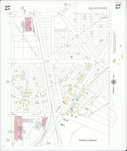 Sanborn Fire Insurance Map from Beloit, Rock County, Wisconsin (1939), Sheet #0027 - Historic Sanborn Fire Insurance Map Print, vintage old map wall art, antique decor, genealogy gift, Wisconsin Wisconsin map