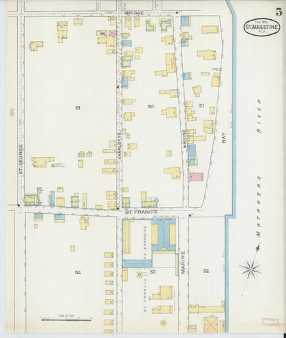Sanborn Fire Insurance Map from Saint Augustine, Saint John's County, Florida (1893), Sheet #0005 - Historic Sanborn Fire Insurance Map Print, vintage old map wall art, antique decor, genealogy gift, Florida Florida map