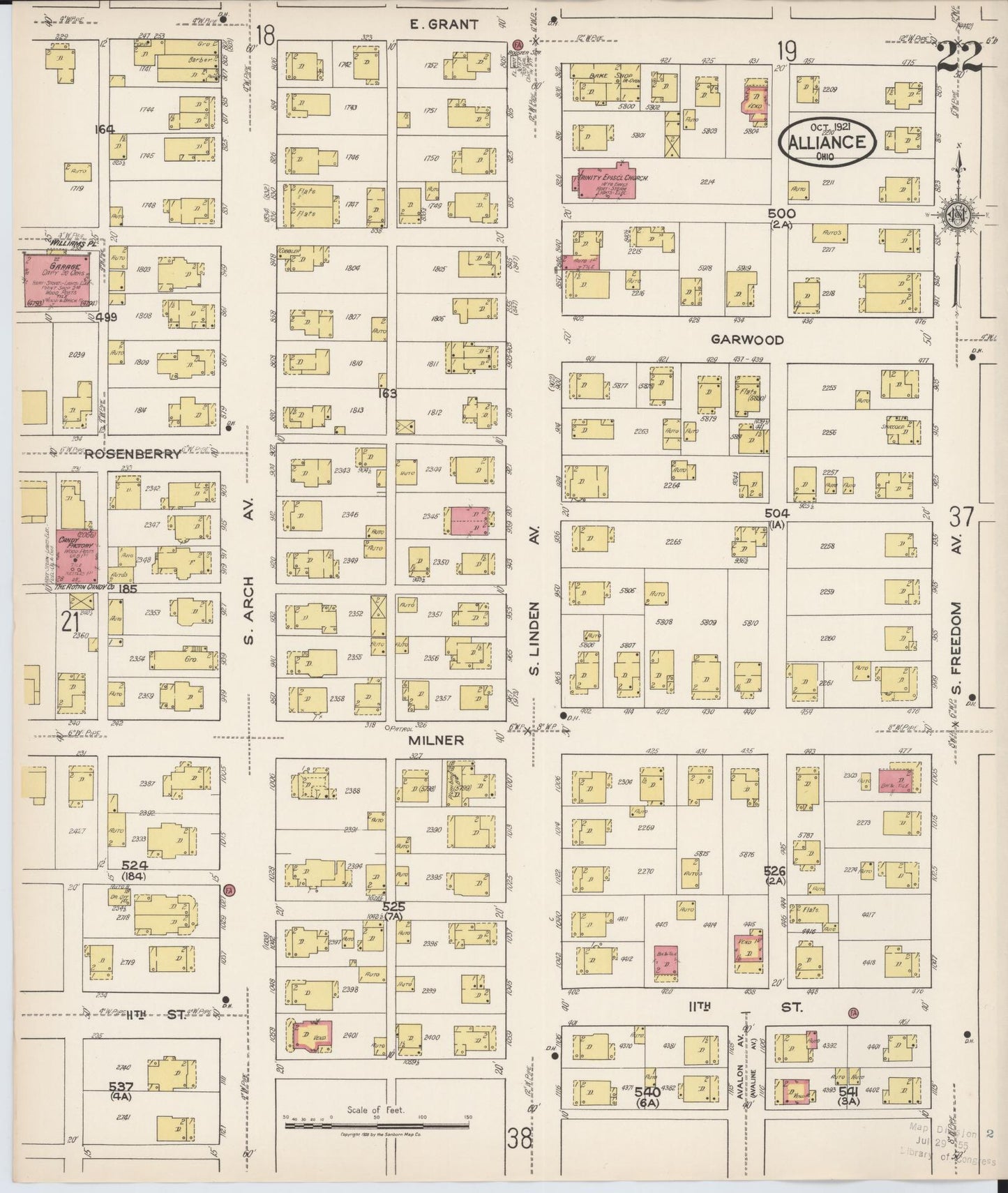 Sanborn Fire Insurance Map from Alliance, Stark County, Ohio (1921), Sheet #0022 - Complete Map Set gallery image, historic Sanborn map, vintage wall art, Ohio Ohio