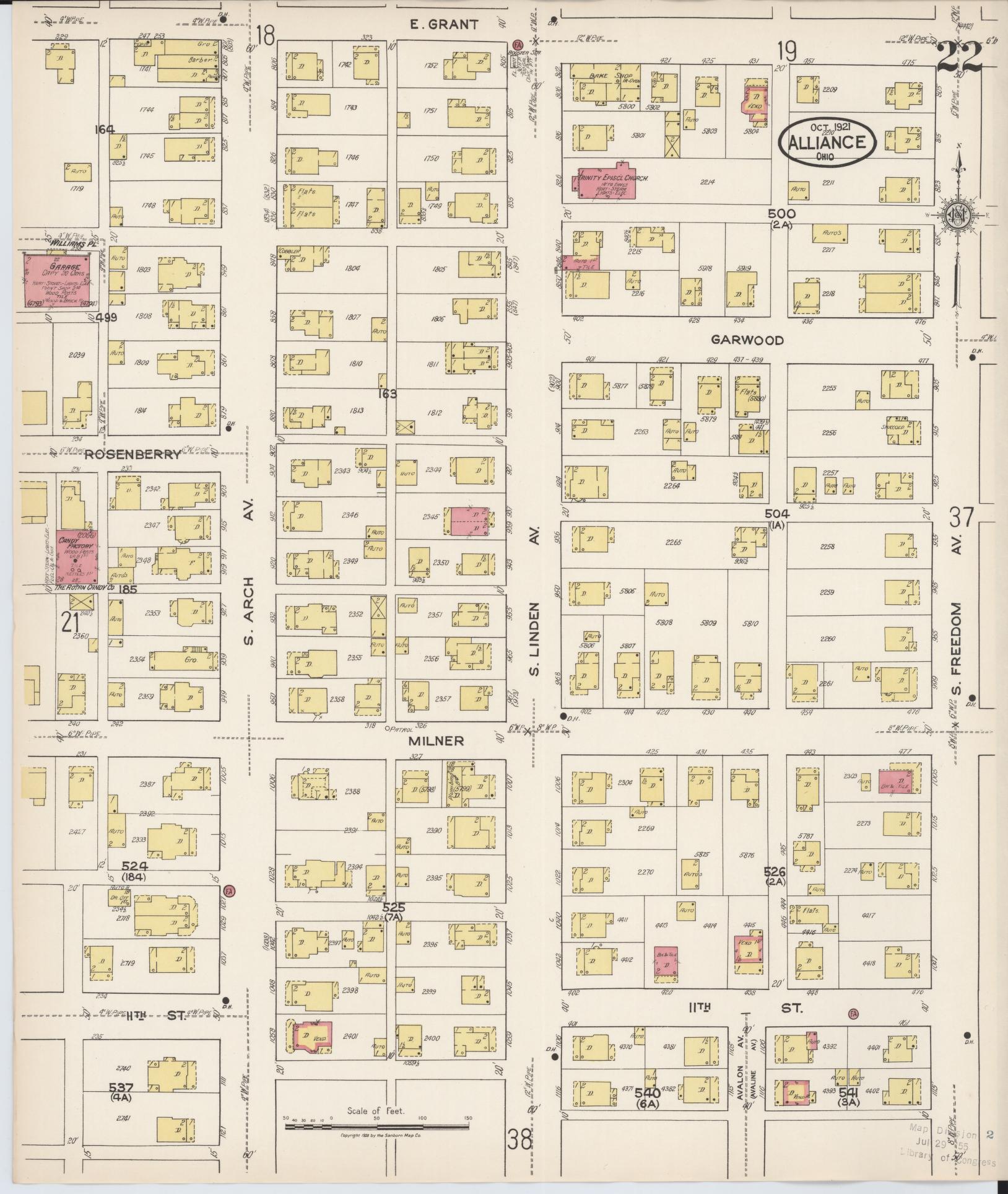Sanborn Fire Insurance Map from Alliance, Stark County, Ohio (1921), Sheet #0022 - Complete Map Set gallery image, historic Sanborn map, vintage wall art, Ohio Ohio