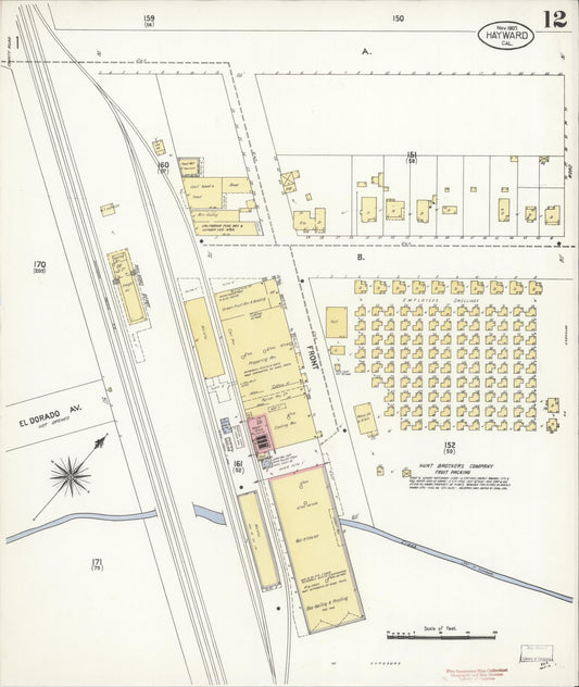 Sanborn Fire Insurance Map from Hayward, Alameda County, California (1907), Sheet #0012 - Historic Sanborn Fire Insurance Map Print, vintage old map wall art, antique decor, genealogy gift, California California map
