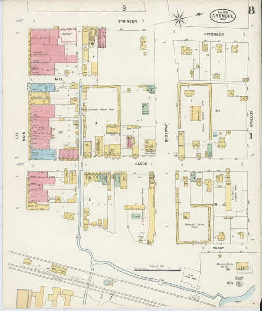 Sanborn Fire Insurance Map from Ardmore, Carter County, Oklahoma (1898), Sheet #0008 - Historic Sanborn Fire Insurance Map Print, vintage old map wall art, antique decor, genealogy gift, Oklahoma Oklahoma map