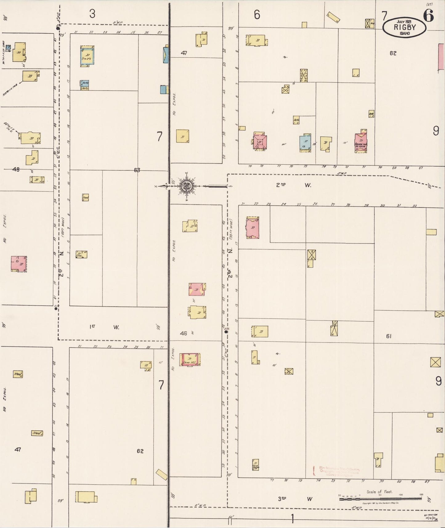 Sanborn Fire Insurance Map from Rigby, Jefferson County, Idaho (1921), Sheet #0006 - Complete Map Set gallery image, historic Sanborn map, vintage wall art, Idaho Idaho