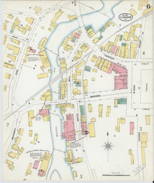 Sanborn Fire Insurance Map from Lebanon, Grafton County, New Hampshire (1899), Sheet #0006 - Historic Sanborn Fire Insurance Map Print, vintage old map wall art, antique decor, genealogy gift, New Hampshire New Hampshire map