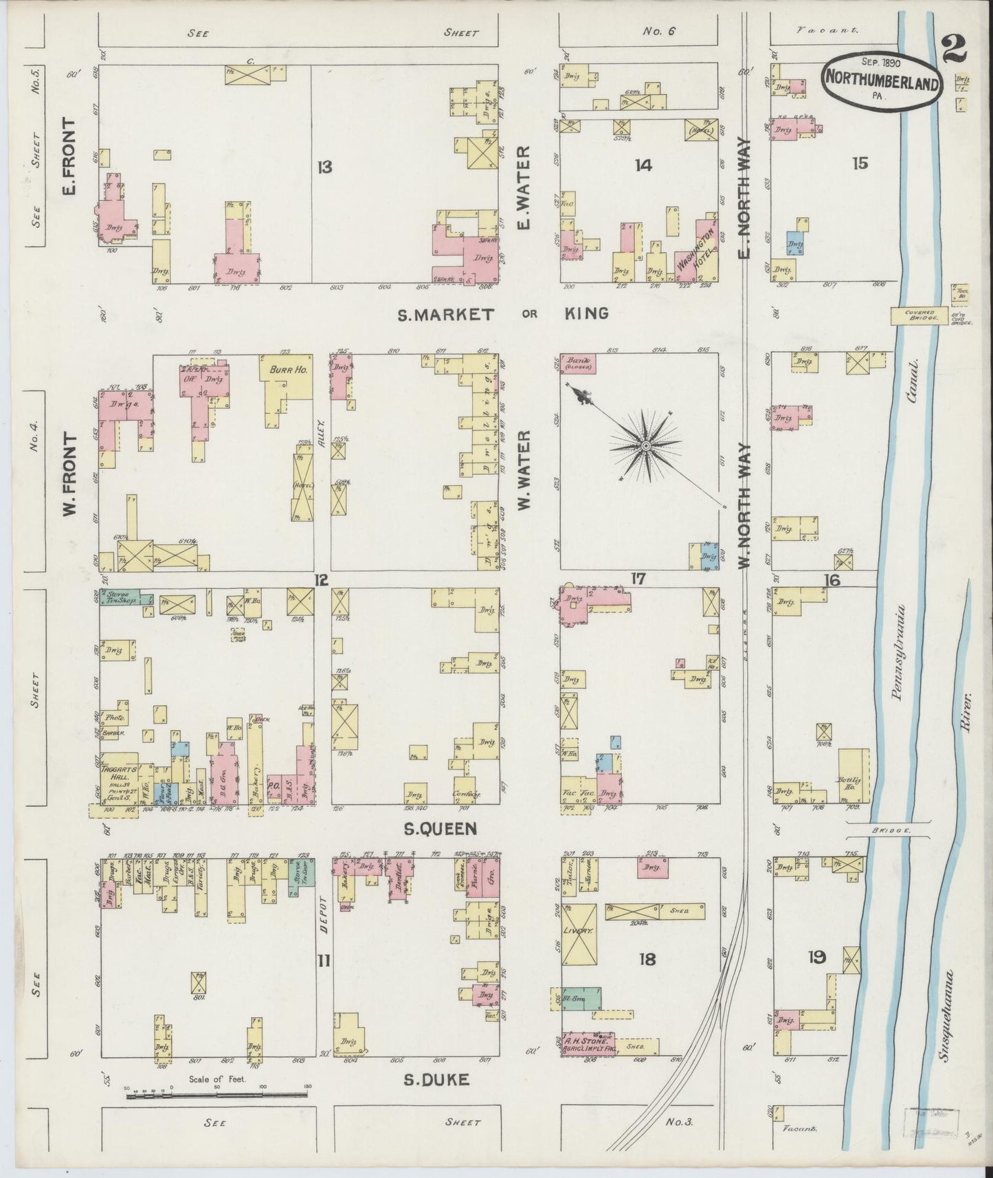 Sanborn Fire Insurance Map from Northumberland, Northumberland County, Pennsylvania (1890), Sheet #0002 - Complete Map Set gallery image, historic Sanborn map, vintage wall art, Pennsylvania Pennsylvania