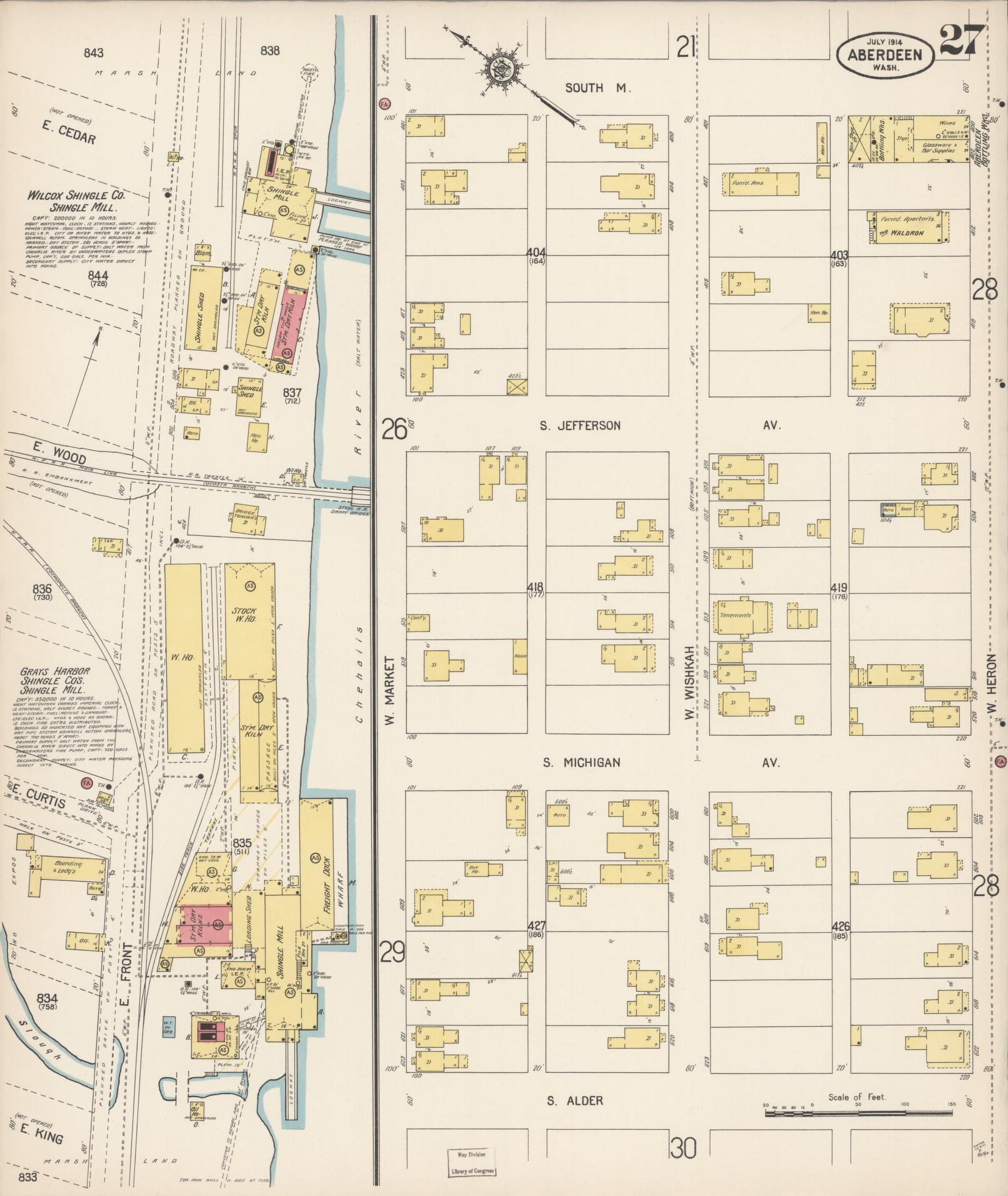 Sanborn Fire Insurance Map from Aberdeen, Grays Harbor County, Washington (1914), Sheet #0027 - Historic Sanborn Fire Insurance Map Print, vintage old map wall art, antique decor, genealogy gift, Washington Washington map