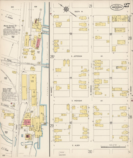 Sanborn Fire Insurance Map from Aberdeen, Grays Harbor County, Washington (1914), Sheet #0027 - Historic Sanborn Fire Insurance Map Print, vintage old map wall art, antique decor, genealogy gift, Washington Washington map