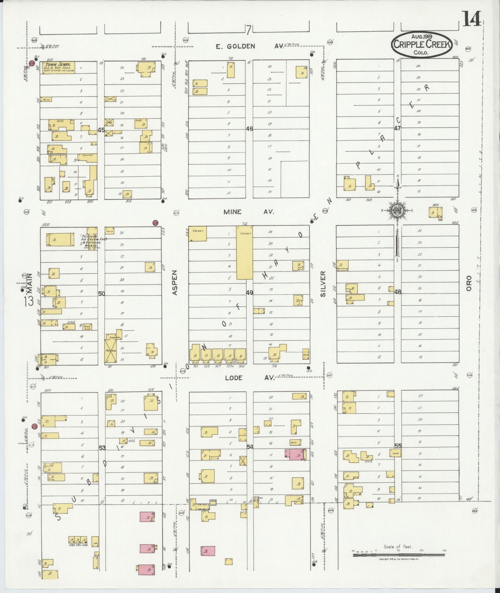 Sanborn Fire Insurance Map from Cripple Creek, Teller County, Colorado (1919), Sheet #0014 - Complete Map Set gallery image, historic Sanborn map, vintage wall art, Colorado Colorado