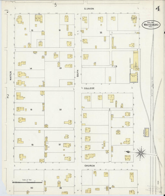Sanborn Fire Insurance Map from Whitesboro, Grayson County, Texas (1907), Sheet #0004 - Historic Sanborn Fire Insurance Map Print, vintage old map wall art, antique decor, genealogy gift, Texas Texas map