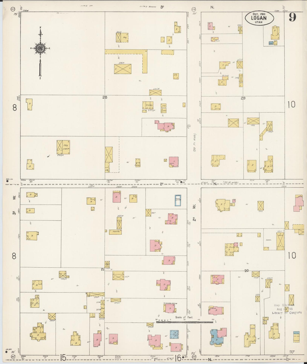Sanborn Fire Insurance Map from Logan, Cache County, Utah (1911), Sheet #0009 - Complete Map Set gallery image, historic Sanborn map, vintage wall art, Utah Utah