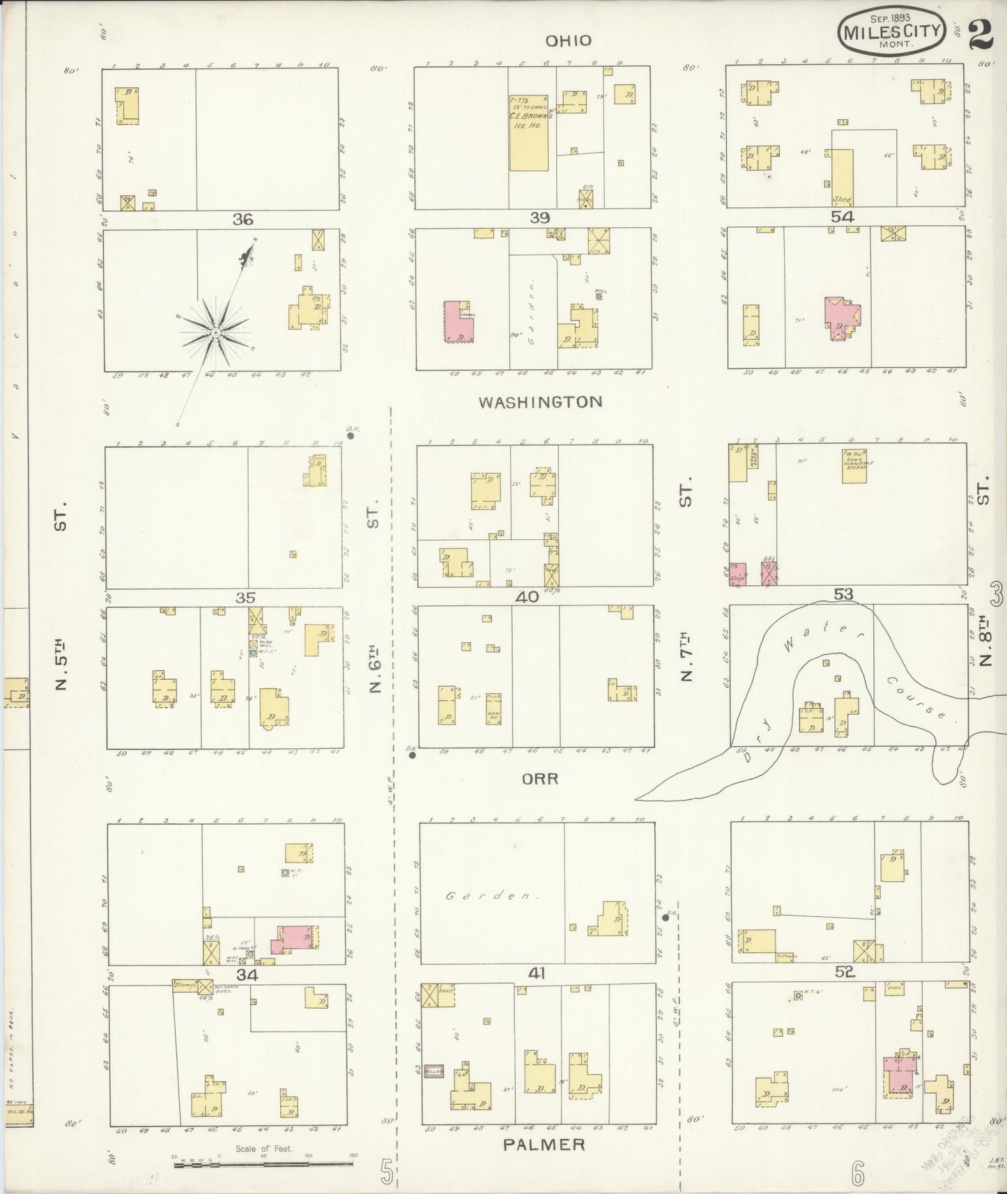 Sanborn Fire Insurance Map from Miles City, Custer County, Montana (1893), Sheet #0002 - Complete Map Set gallery image, historic Sanborn map, vintage wall art, Montana Montana