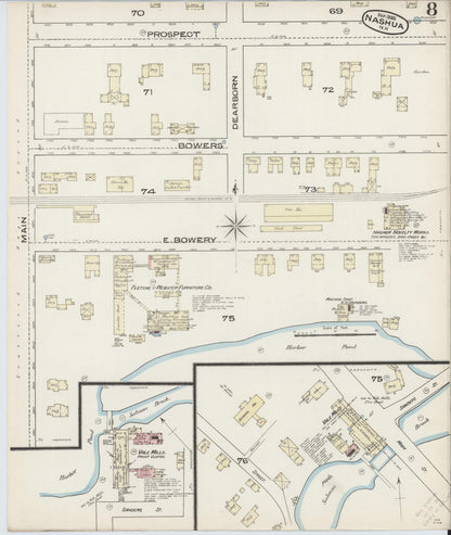 Sanborn Fire Insurance Map from Nashua, Hillsborough County, New Hampshire (1885), Sheet #0008 - Complete Map Set gallery image, historic Sanborn map, vintage wall art, New Hampshire New Hampshire
