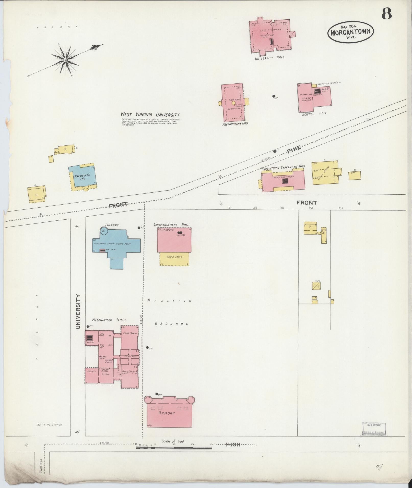 Sanborn Fire Insurance Map from Morgantown, Monongalia County, West Virginia (1904), Sheet #0008 - Complete Map Set gallery image, historic Sanborn map, vintage wall art, West Virginia West Virginia
