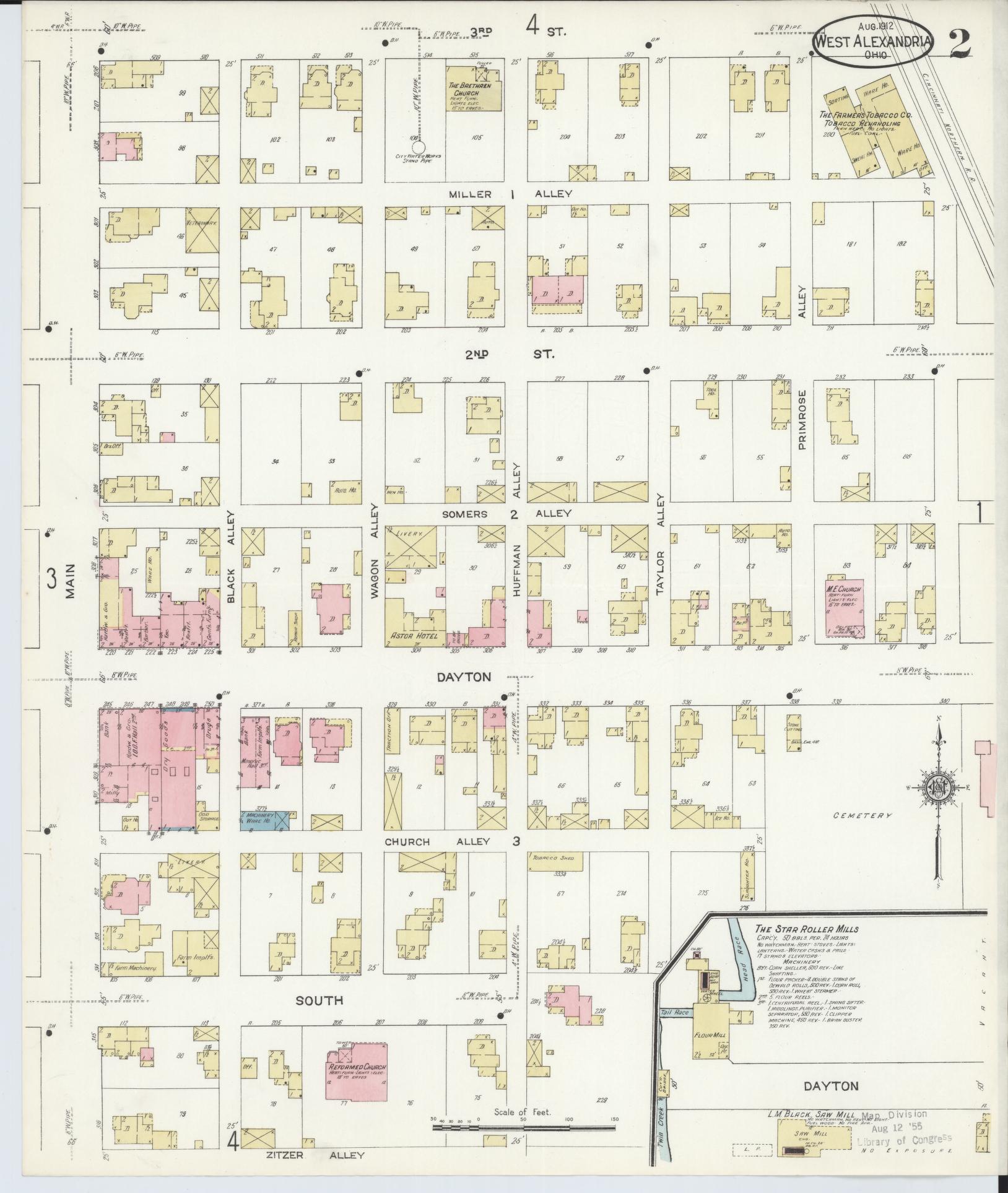 Sanborn Fire Insurance Map from West Alexandria, Preble County, Ohio (1912), Sheet #0002 - Historic Sanborn Fire Insurance Map Print, vintage old map wall art, antique decor, genealogy gift, Ohio Ohio map