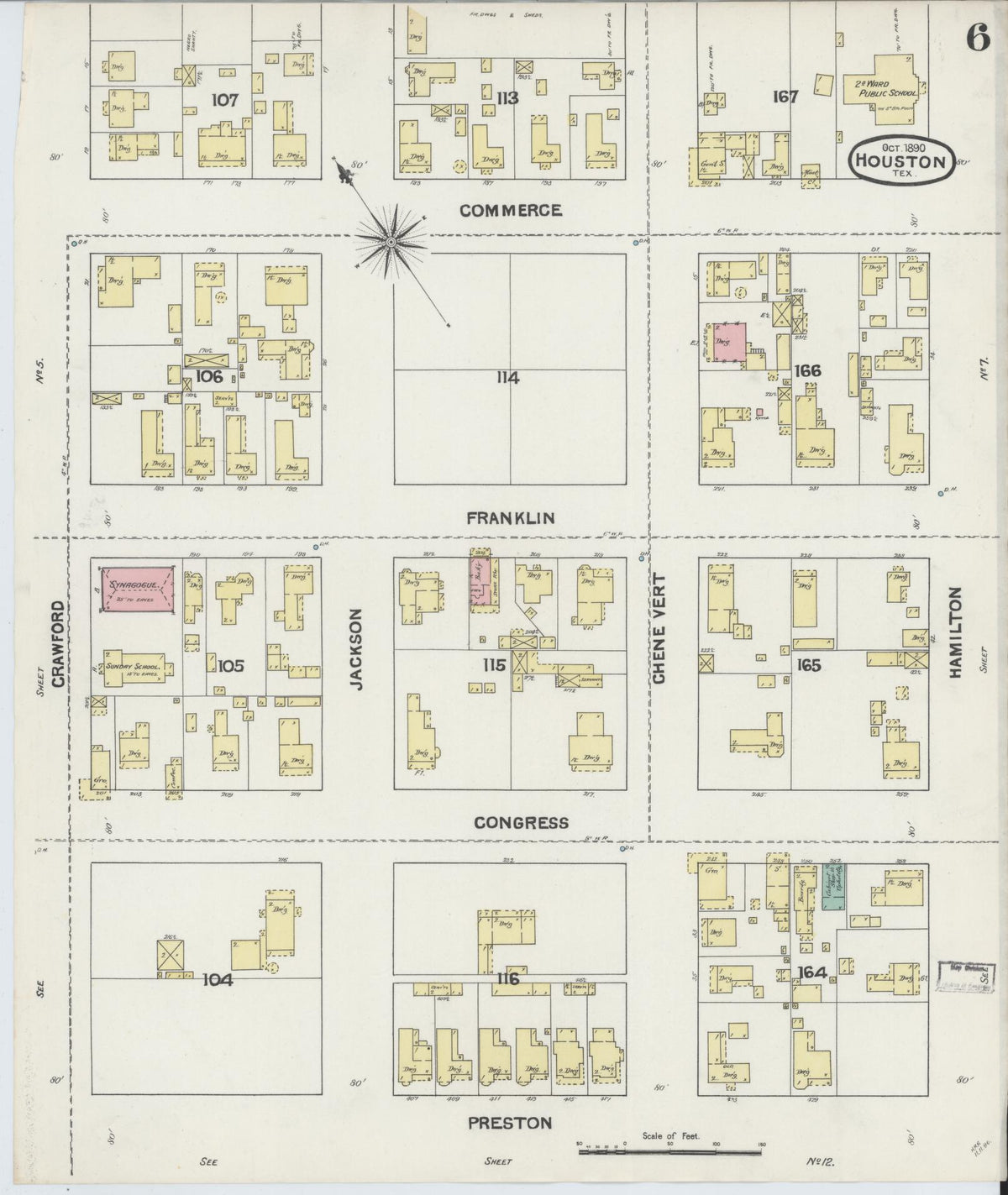 Sanborn Fire Insurance Map from Houston, Harris County, Texas (1890), Sheet #0006 - Complete Map Set gallery image, historic Sanborn map, vintage wall art, Texas Texas