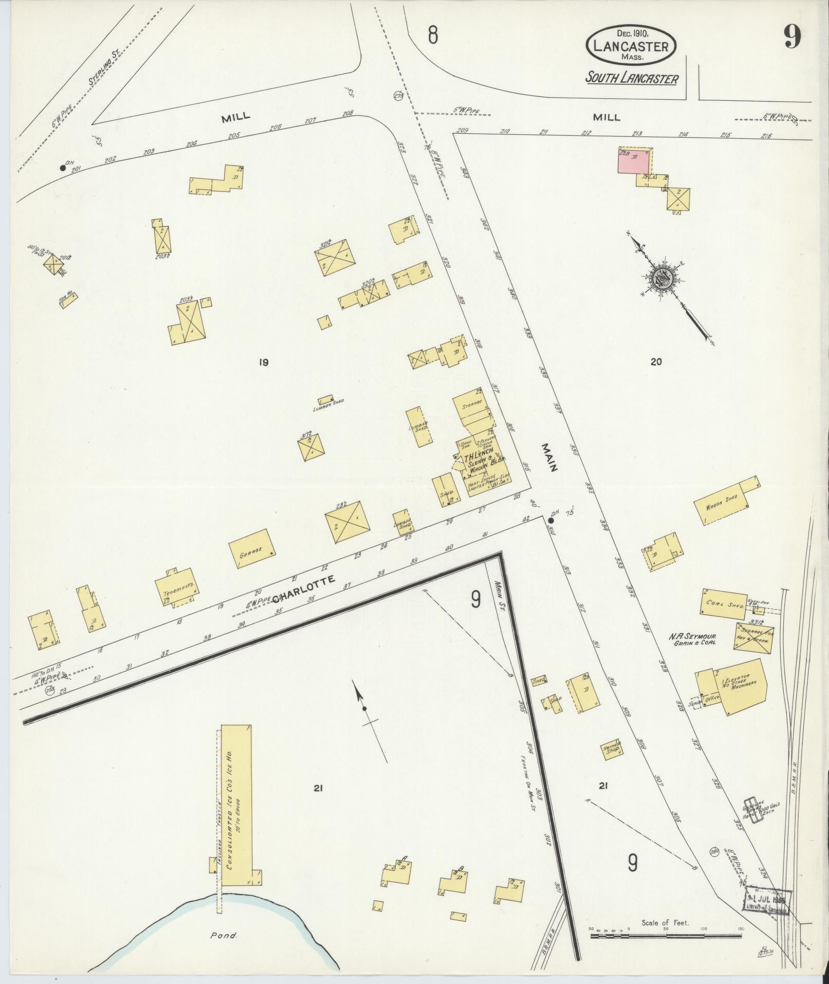 Sanborn Fire Insurance Map from Lancaster, Worcester County, Massachusetts (1910), Sheet #0009 - Complete Map Set gallery image, historic Sanborn map, vintage wall art, Massachusetts Massachusetts