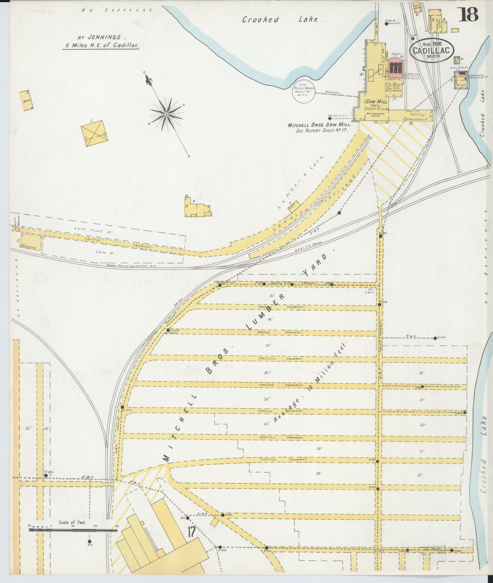 Sanborn Fire Insurance Map from Cadillac, Wexford County, Michigan (1900), Sheet #0018 - Historic Sanborn Fire Insurance Map Print, vintage old map wall art, antique decor, genealogy gift, Michigan Michigan map