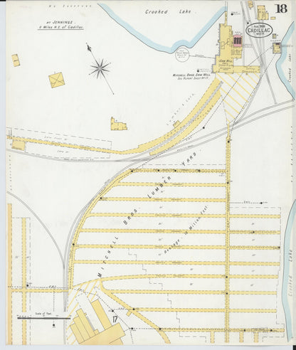 Sanborn Fire Insurance Map from Cadillac, Wexford County, Michigan (1900), Sheet #0018 - Historic Sanborn Fire Insurance Map Print, vintage old map wall art, antique decor, genealogy gift, Michigan Michigan map