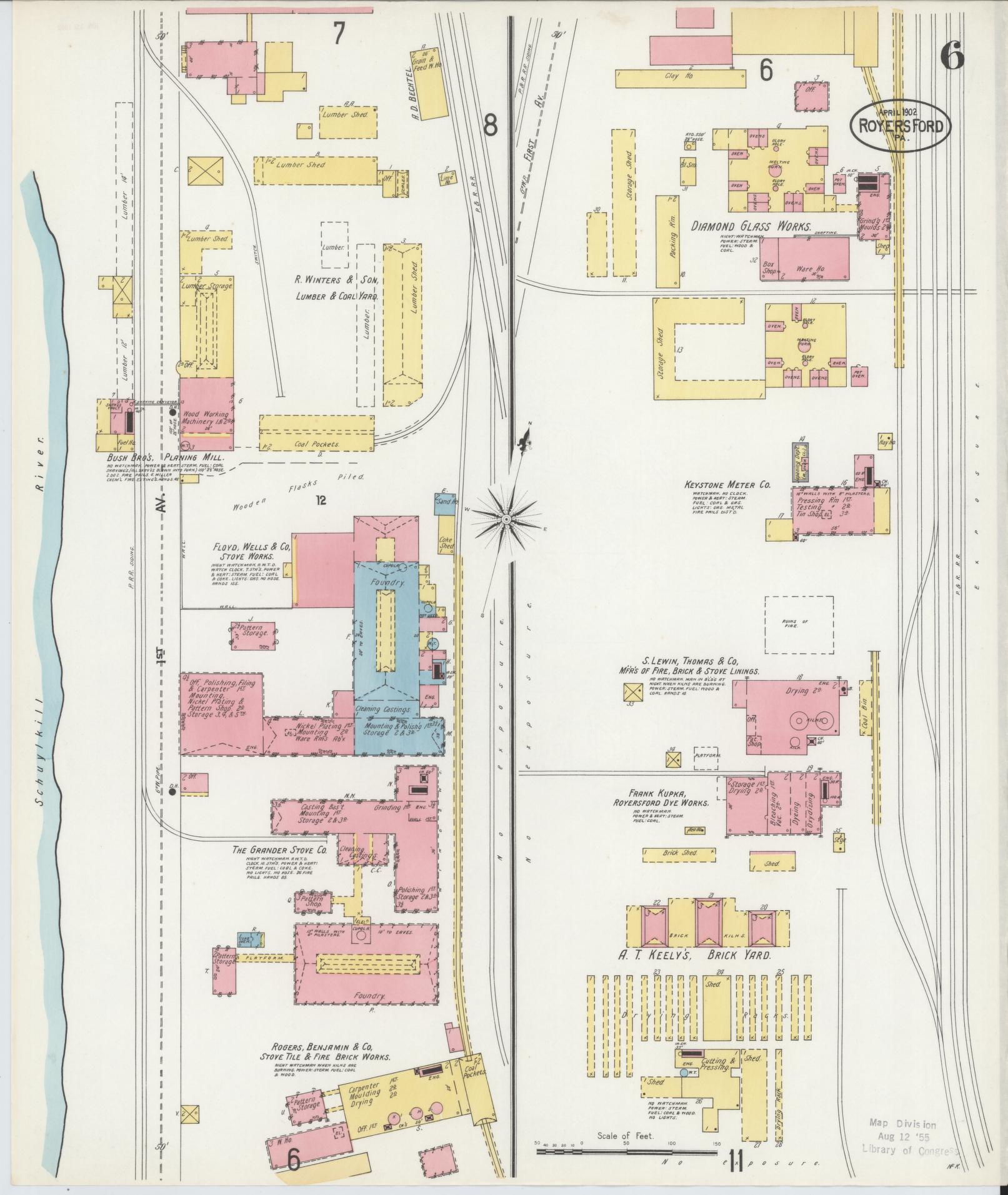 Sanborn Fire Insurance Map from Royersford, Montgomery County, Pennsylvania (1902), Sheet #0006 - Complete Map Set gallery image, historic Sanborn map, vintage wall art, Pennsylvania Pennsylvania