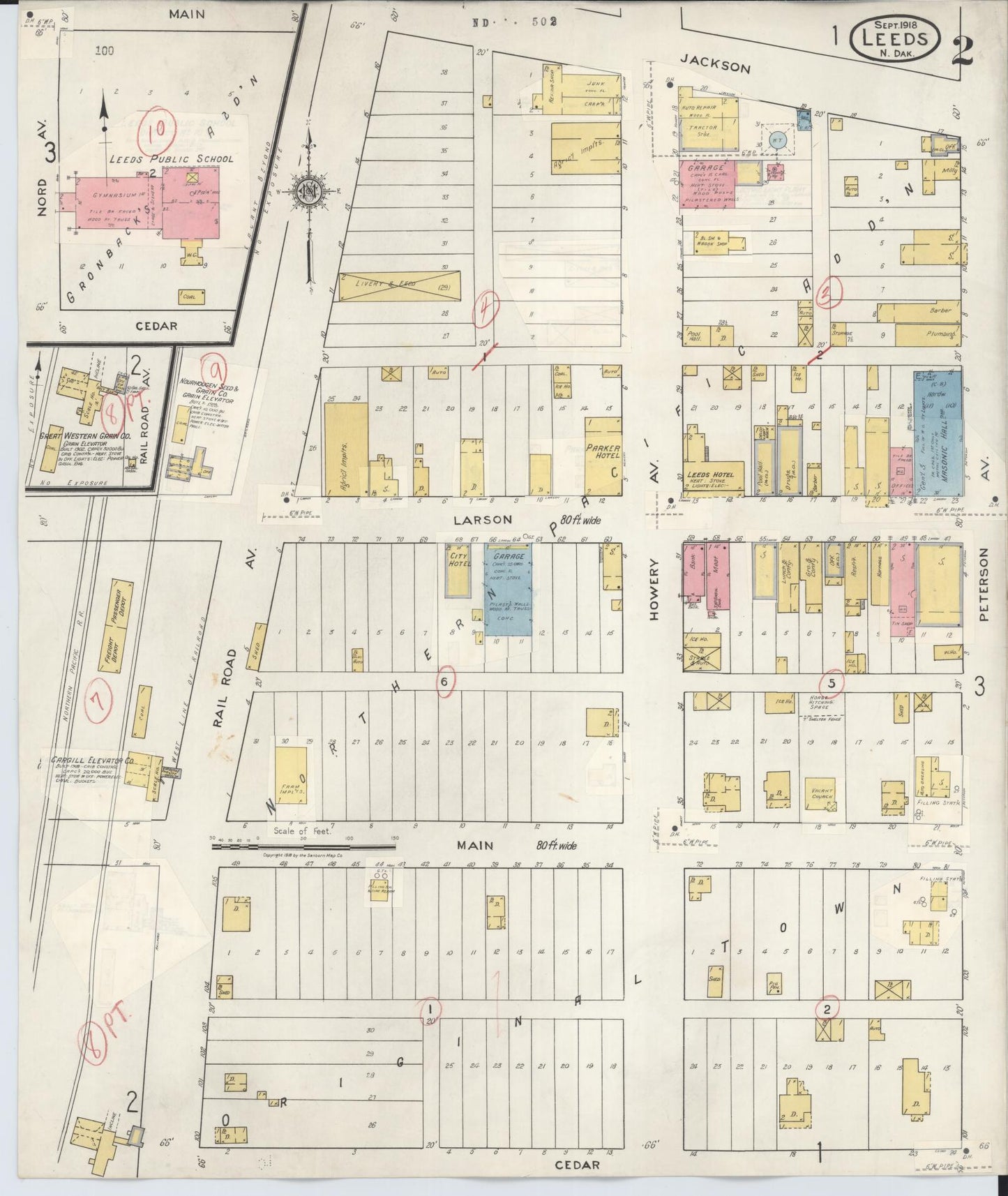 Sanborn Fire Insurance Map from Leeds, Benson County, North Dakota (1932), Sheet #0002 - Historic Sanborn Fire Insurance Map Print, vintage old map wall art, antique decor, genealogy gift, North Dakota North Dakota map