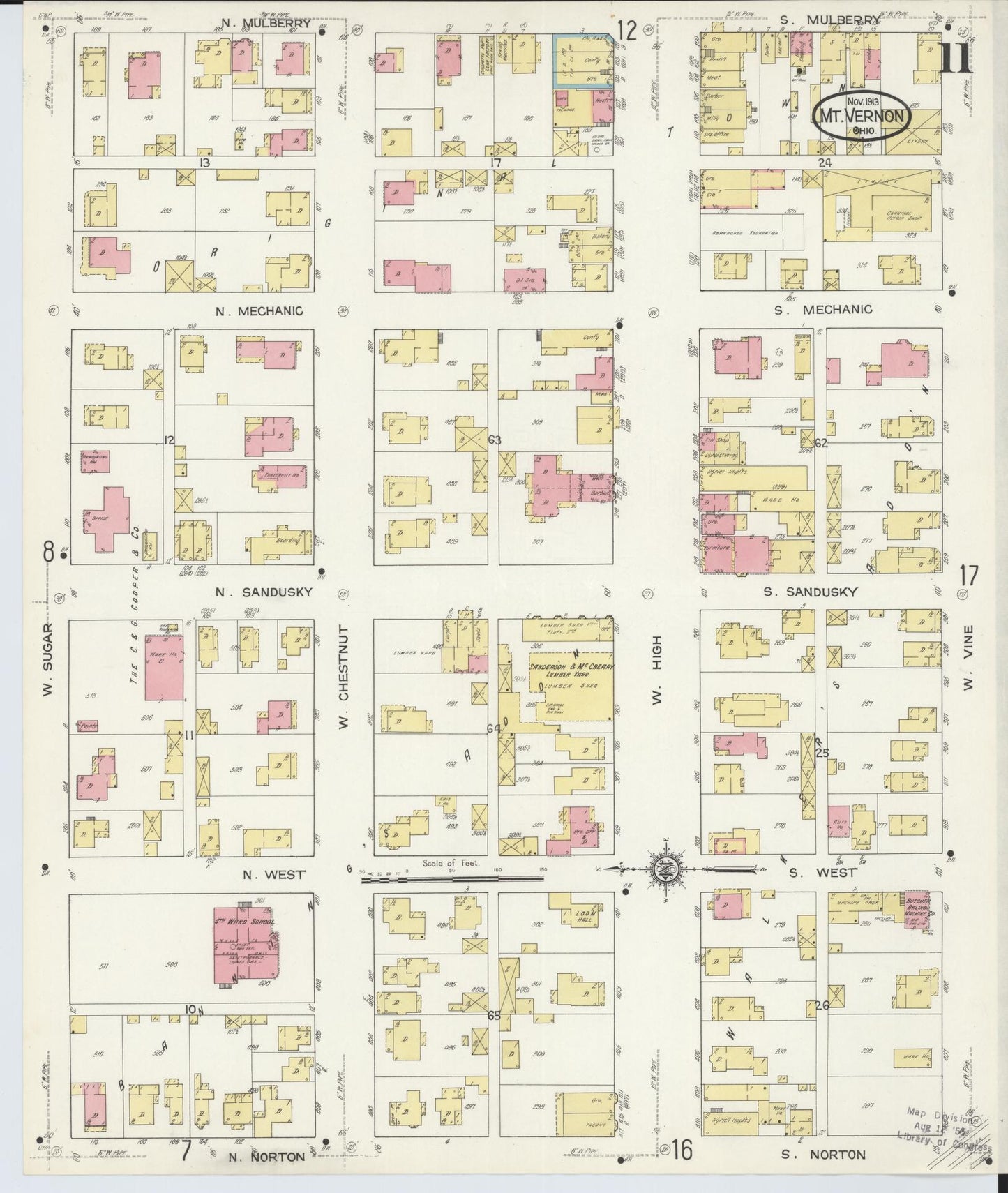 Sanborn Fire Insurance Map from Mount Vernon, Knox County, Ohio (1913), Sheet #0011 - Complete Map Set gallery image, historic Sanborn map, vintage wall art, Ohio Ohio
