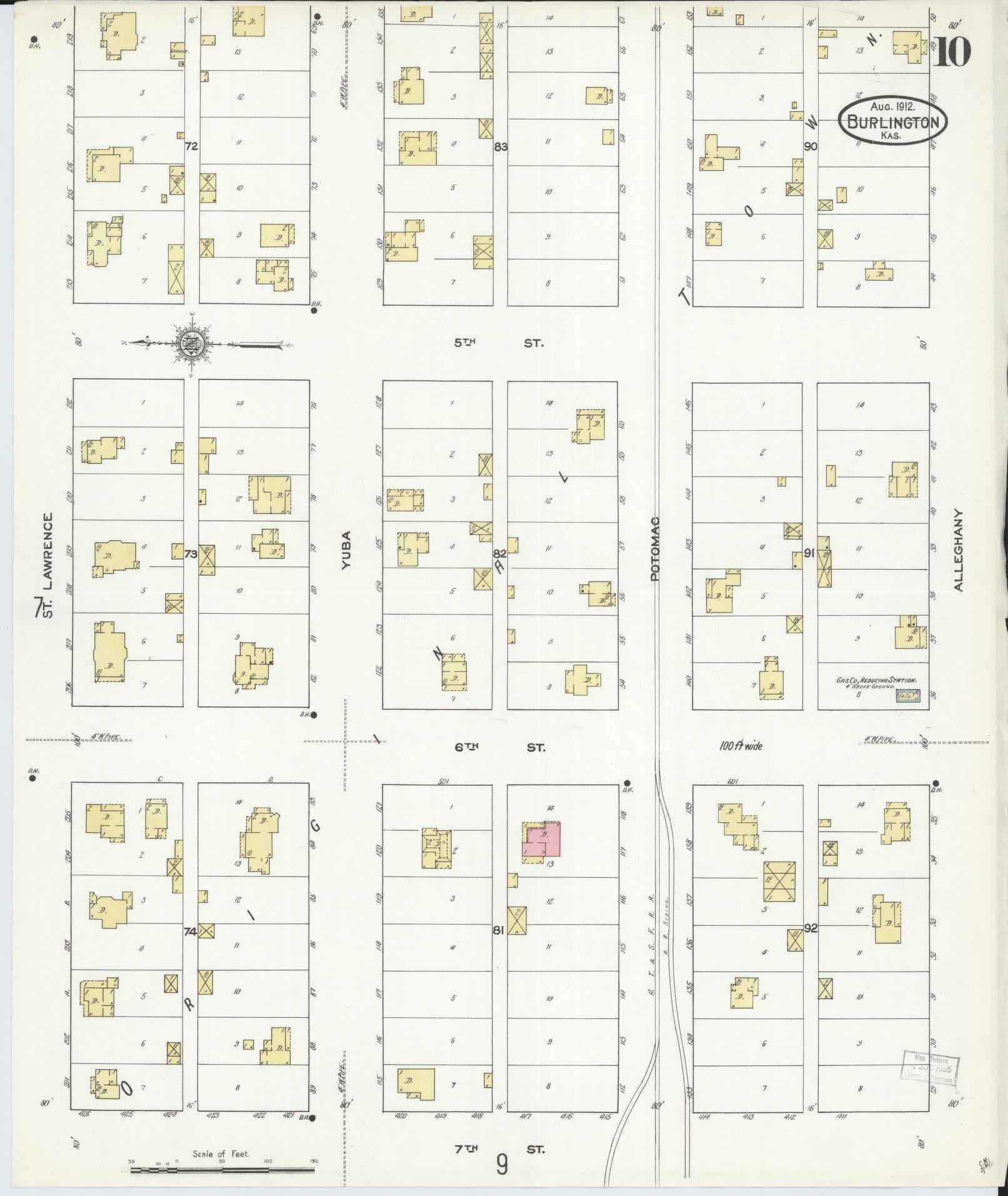 Sanborn Fire Insurance Map from Burlington, Coffey County, Kansas (1912), Sheet #0010 - Historic Sanborn Fire Insurance Map Print, vintage old map wall art, antique decor, genealogy gift, Kansas Kansas map