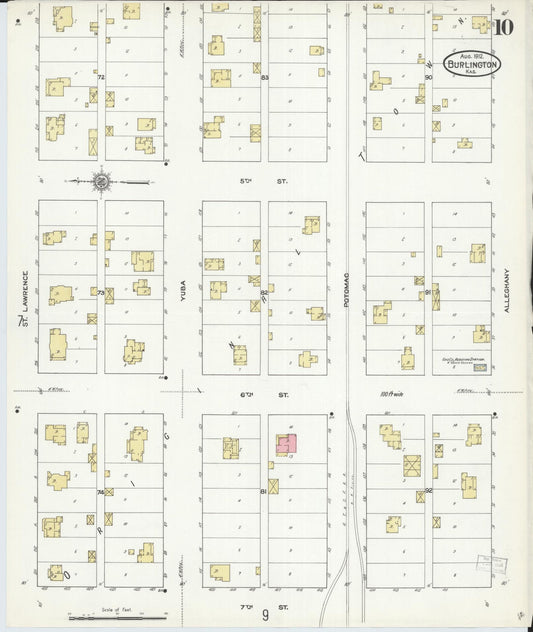 Sanborn Fire Insurance Map from Burlington, Coffey County, Kansas (1912), Sheet #0010 - Historic Sanborn Fire Insurance Map Print, vintage old map wall art, antique decor, genealogy gift, Kansas Kansas map