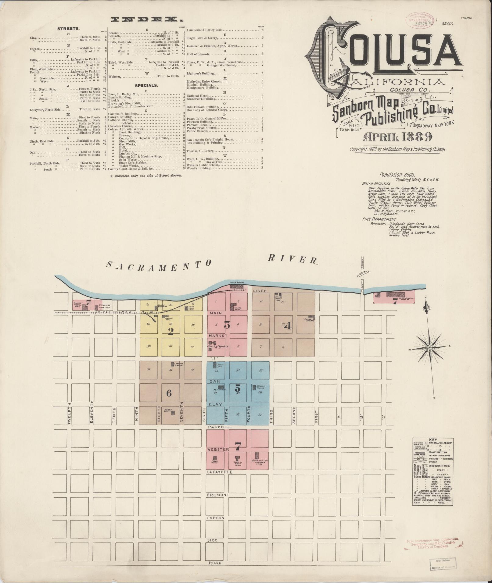 Sanborn Fire Insurance Map from Colusa, Colusa County, California (1889), Sheet #0001 - Complete Map Set gallery image, historic Sanborn map, vintage wall art, California California