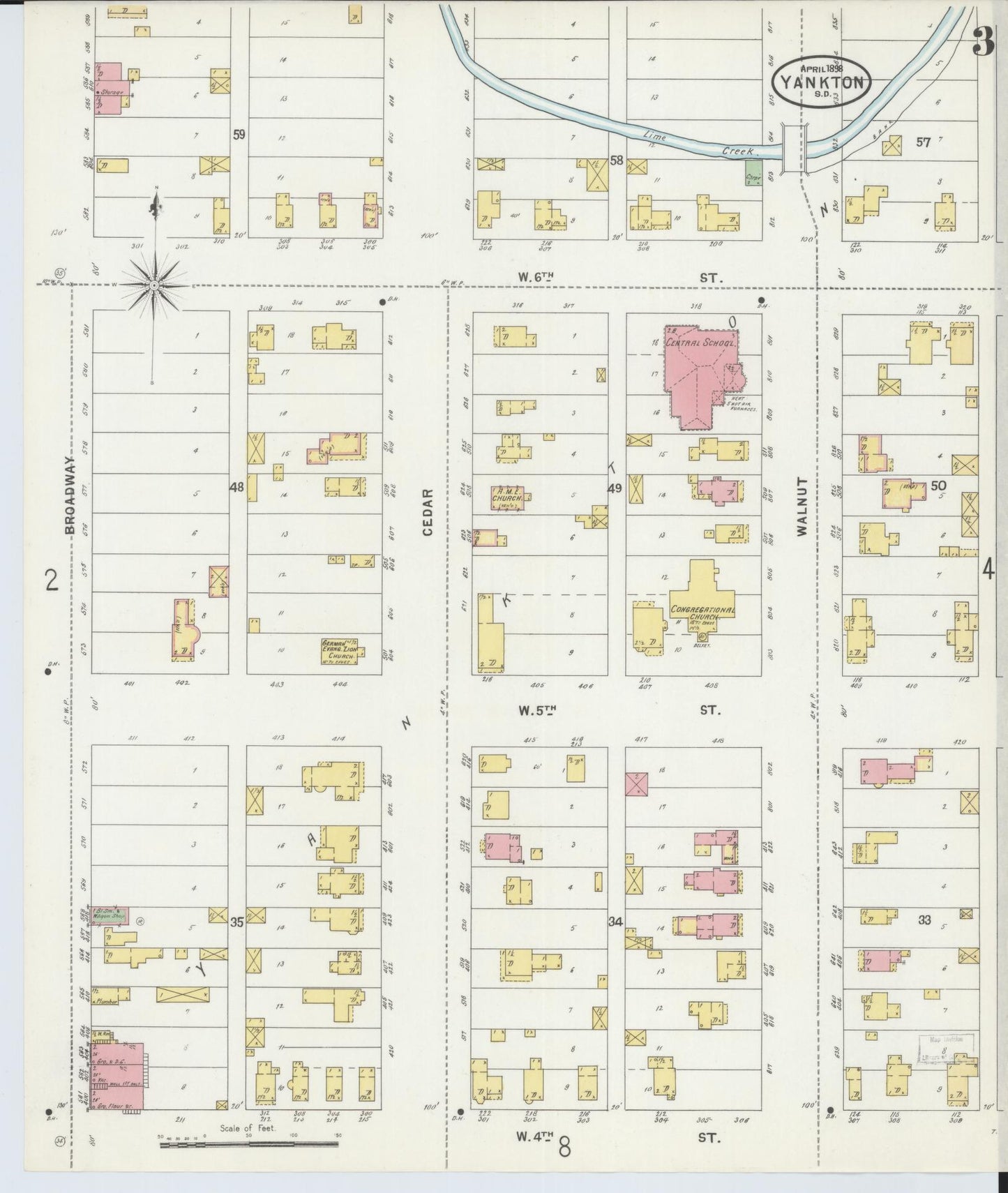 Sanborn Fire Insurance Map from Yankton, Yankton County, South Dakota (1898), Sheet #0003 - Complete Map Set gallery image, historic Sanborn map, vintage wall art, South Dakota South Dakota