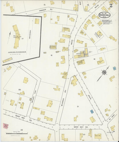 Sanborn Fire Insurance Map from Barnstable, Barnstable County, Massachusetts (1916), Sheet #0002 - Historic Sanborn Fire Insurance Map Print, vintage old map wall art, antique decor, genealogy gift, Massachusetts Massachusetts map