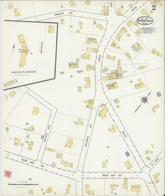 Sanborn Fire Insurance Map from Barnstable, Barnstable County, Massachusetts (1916), Sheet #0002 - Historic Sanborn Fire Insurance Map Print, vintage old map wall art, antique decor, genealogy gift, Massachusetts Massachusetts map