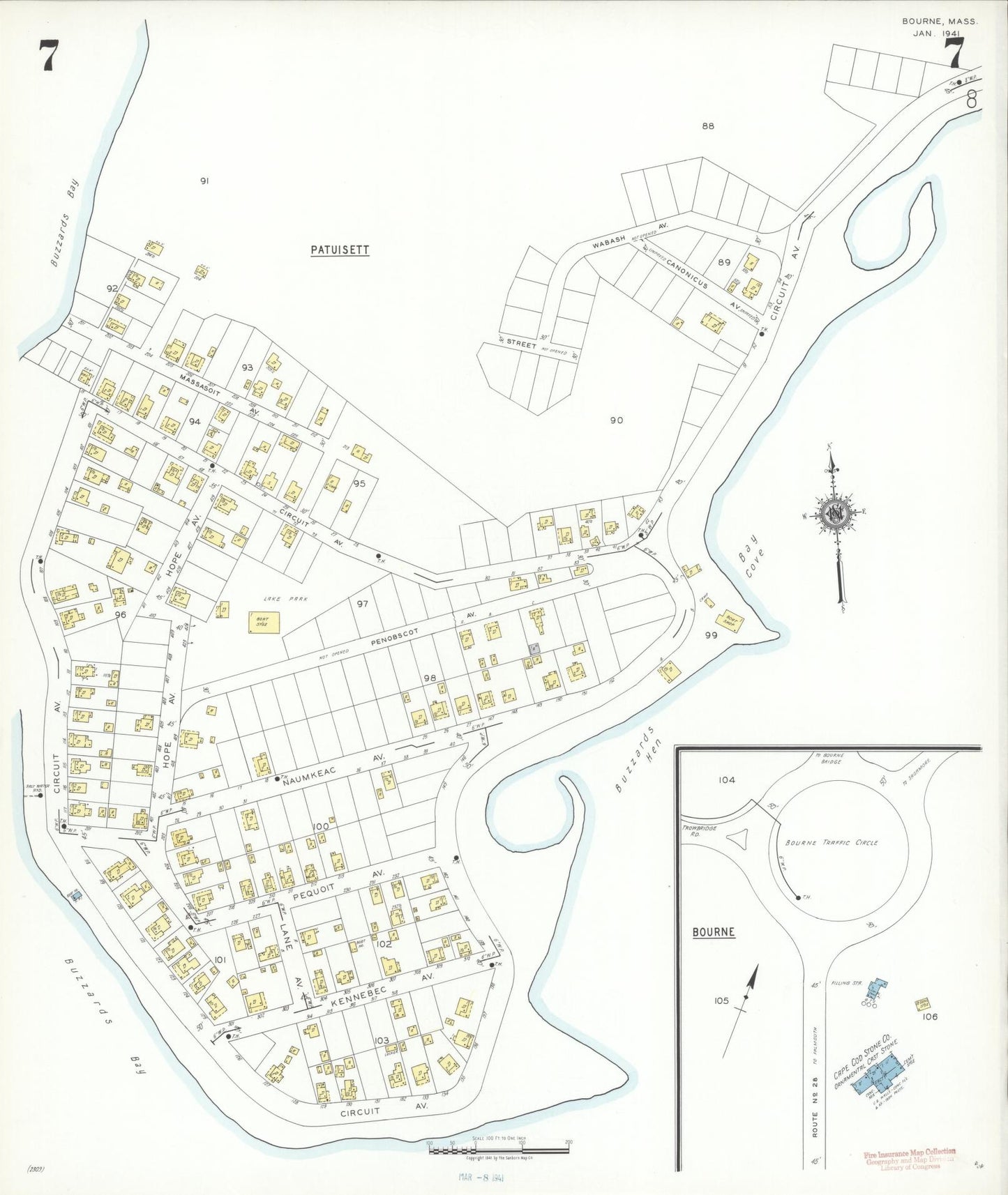 Sanborn Fire Insurance Map from Bourne, Barnstable County, Massachusetts (1941), Sheet #0007 - Complete Map Set gallery image, historic Sanborn map, vintage wall art, Massachusetts Massachusetts