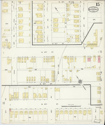 Sanborn Fire Insurance Map from Bessemer, Jefferson County, Alabama (1913), Sheet #0015 - Complete Map Set gallery image, historic Sanborn map, vintage wall art, Alabama Alabama