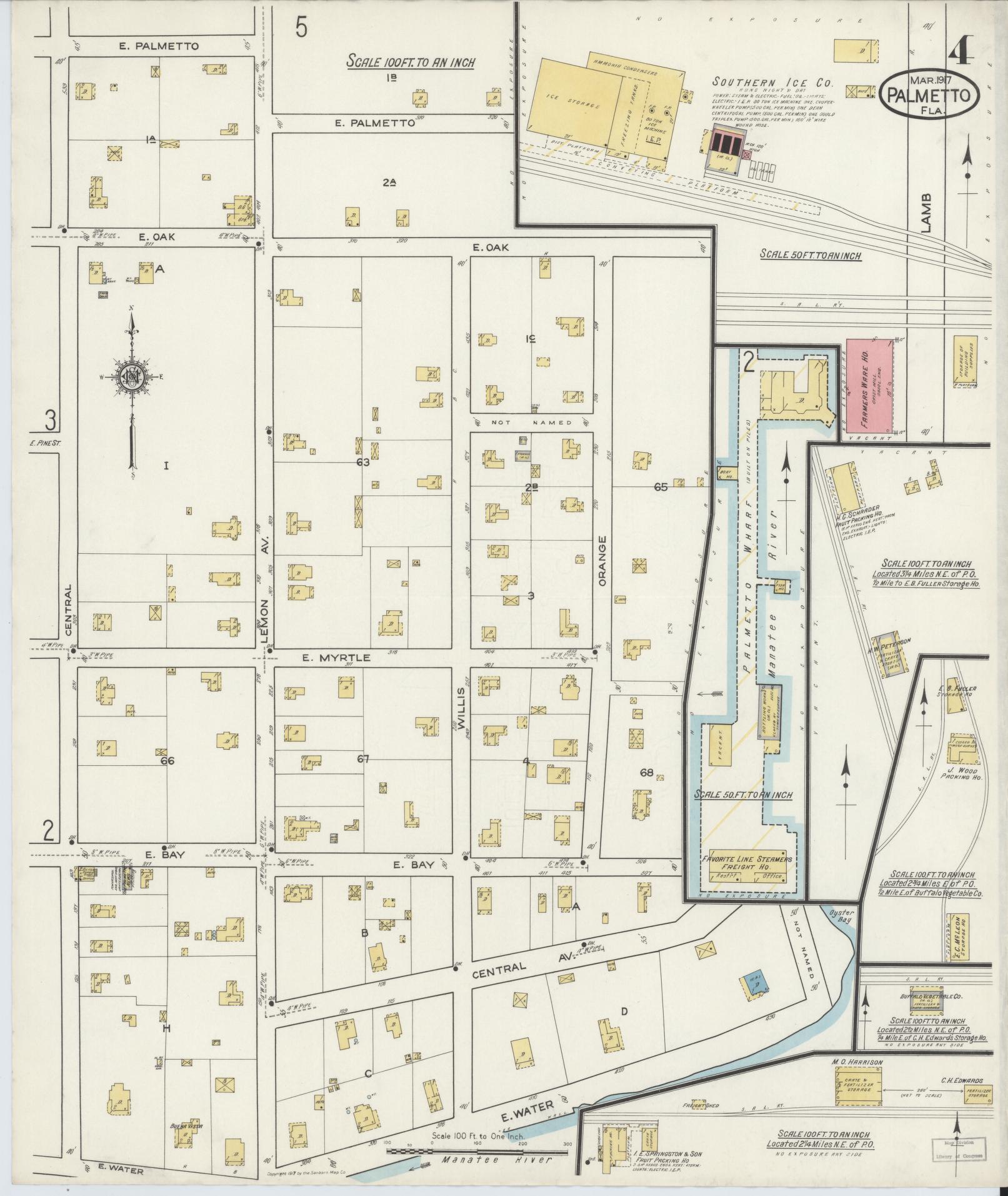 Sanborn Fire Insurance Map from Palmetto, Manatee County, Florida (1917), Sheet #0004 - Historic Sanborn Fire Insurance Map Print, vintage old map wall art, antique decor, genealogy gift, Florida Florida map