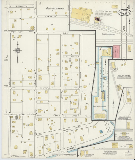 Sanborn Fire Insurance Map from Palmetto, Manatee County, Florida (1917), Sheet #0004 - Historic Sanborn Fire Insurance Map Print, vintage old map wall art, antique decor, genealogy gift, Florida Florida map