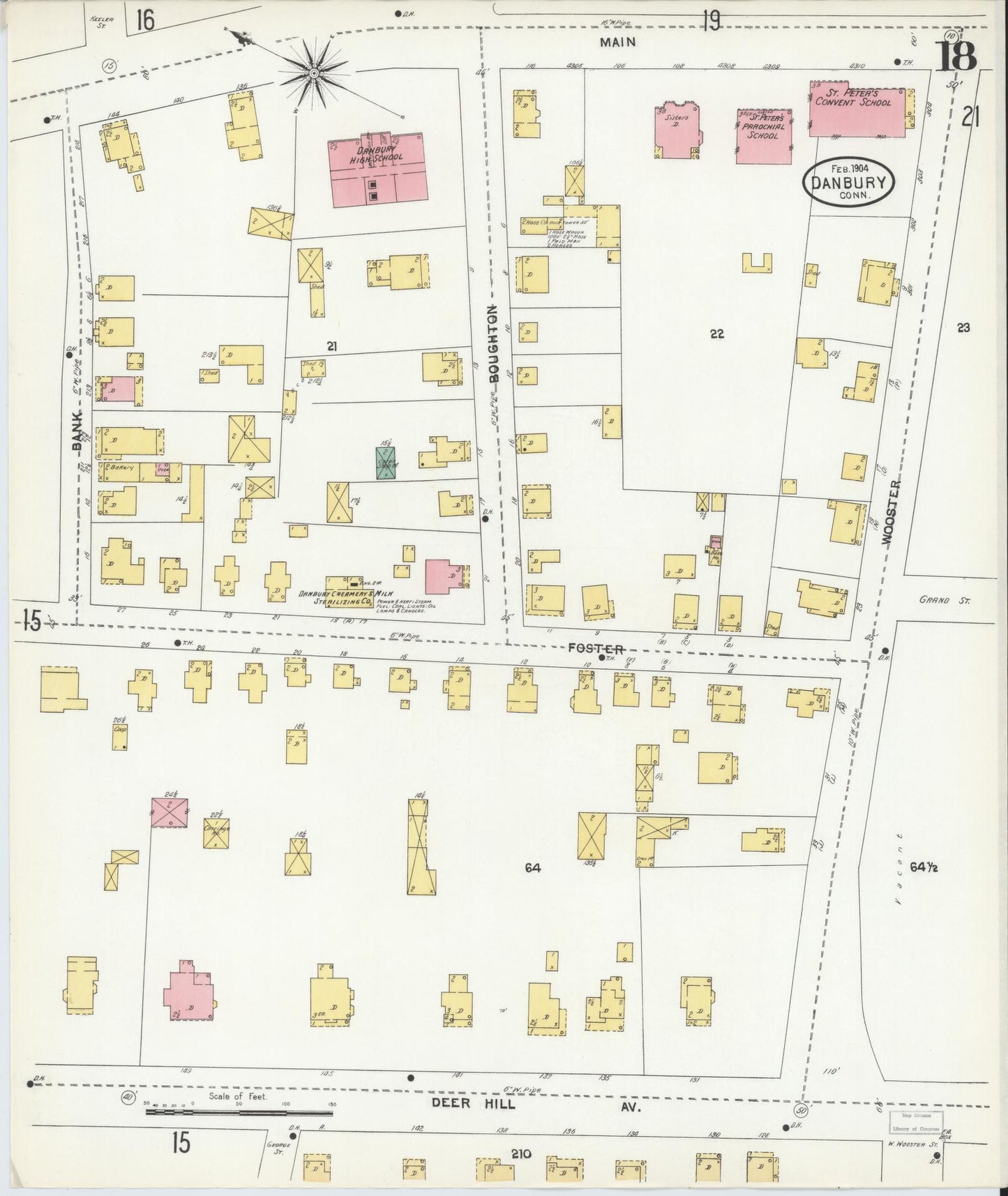 Sanborn Fire Insurance Map from Danbury, Fairfield County, Connecticut (1904), Sheet #0018 - Complete Map Set gallery image, historic Sanborn map, vintage wall art, Connecticut Connecticut