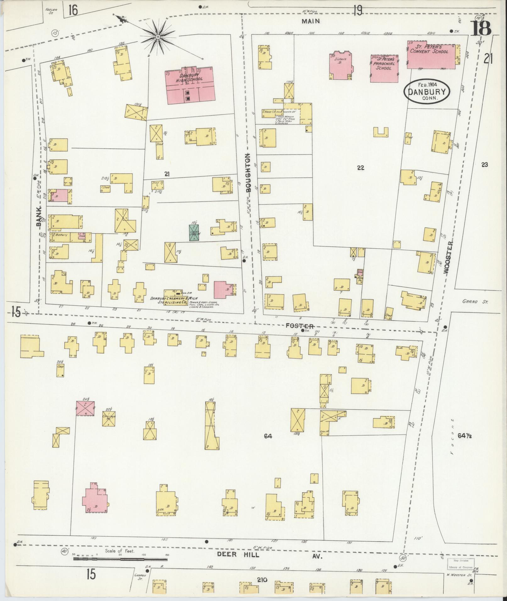 Sanborn Fire Insurance Map from Danbury, Fairfield County, Connecticut (1904), Sheet #0018 - Complete Map Set gallery image, historic Sanborn map, vintage wall art, Connecticut Connecticut