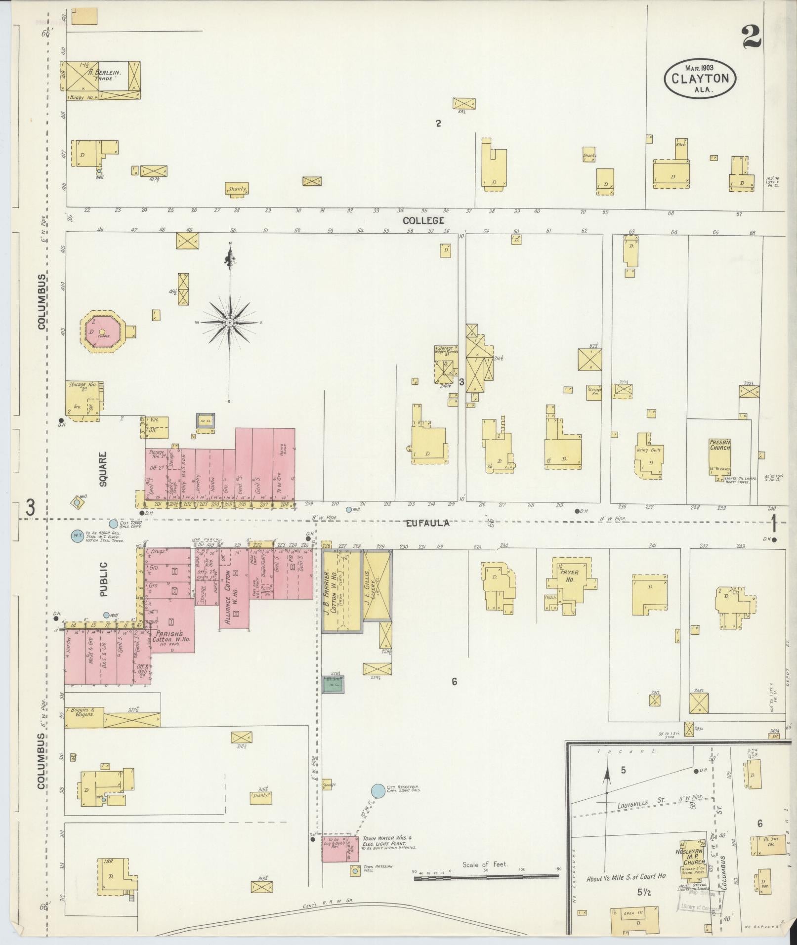 Sanborn Fire Insurance Map from Clayton, Barbour County, Alabama (1903), Sheet #0002 - Complete Map Set gallery image, historic Sanborn map, vintage wall art, Alabama Alabama