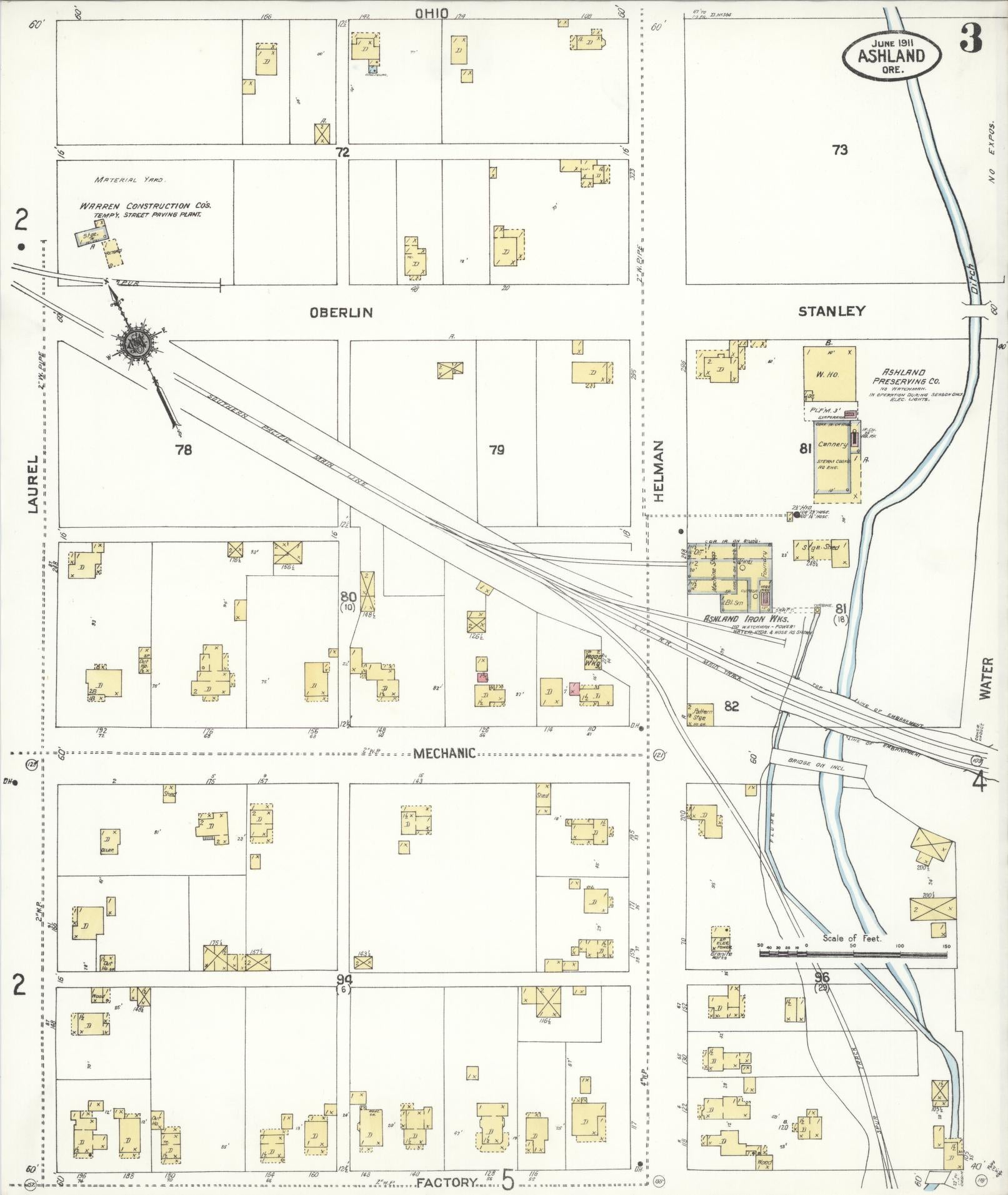 Sanborn Fire Insurance Map from Ashland, Jackson County, Oregon (1911), Sheet #0003 - Complete Map Set gallery image, historic Sanborn map, vintage wall art, Oregon Oregon