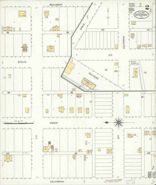Sanborn Fire Insurance Map from Beaumont, Riverside County, California (1907), Sheet #0002 - Historic Sanborn Fire Insurance Map Print, vintage old map wall art, antique decor, genealogy gift, California California map